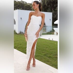 Billy J Julia Strapless White Floral Midi Dress